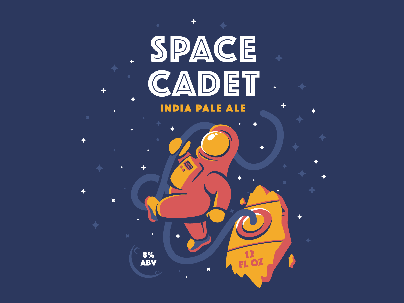 Beer label illustration of an astronaut floating in space